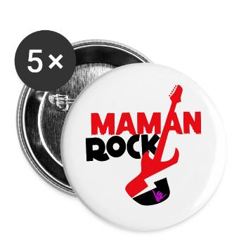 Maman rock - Lot de 5 grands badges (56 mm) - blanc - Devant