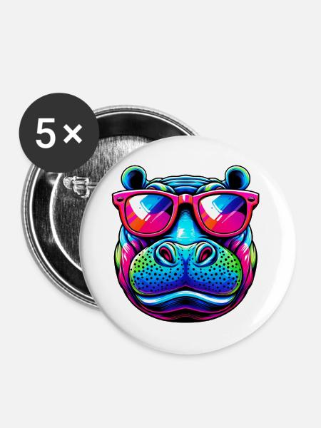 Nilpferd - Buttons groß 56 mm (5er Pack) - Weiß