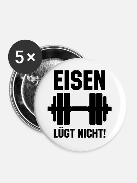 Eisen lügt nicht Hantel - Buttons groß 56 mm (5er Pack) - Weiß