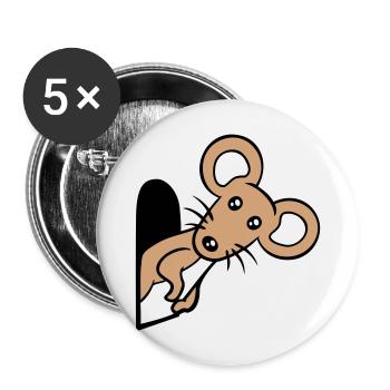 Maus Wand Loch Mauseloch Guckt Süß Lustig Comic - Buttons groß 56 mm (5er Pack) - Weiß - Vorne