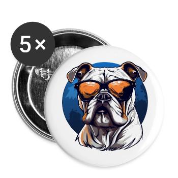 Old english Bulldog mit Sonnenbrille - Buttons groß 56 mm (5er Pack) - Weiß - Vorne