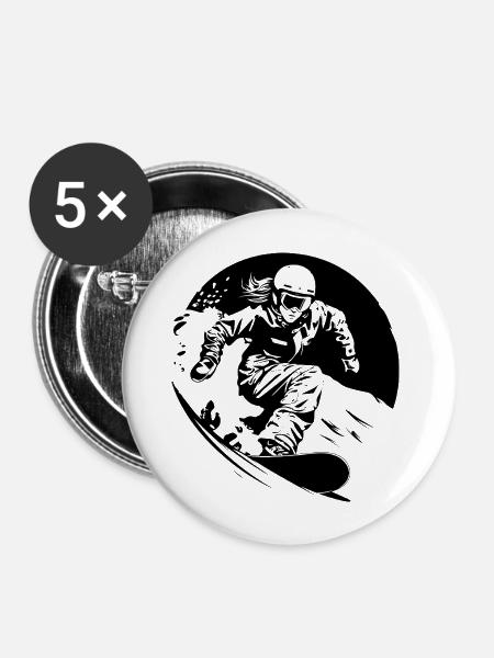 Snowboarder Sport - Buttons groß 56 mm (5er Pack) - Weiß