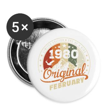 Né en Février 1980 Rétro Février 1980 Anniversaire - Lot de 5 grands badges (56 mm) - blanc - Devant