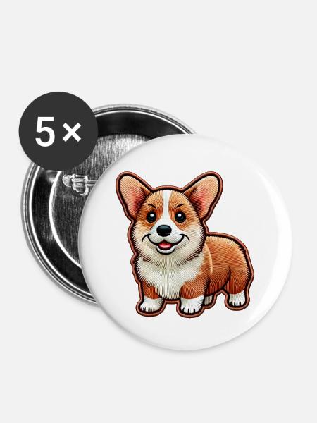 Corgi - Buttons groß 56 mm (5er Pack) - Weiß