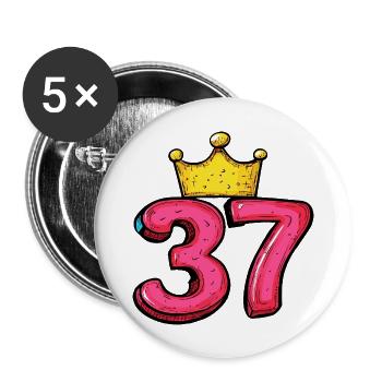 37 Nombre Couronne - Lot de 5 grands badges (56 mm) - blanc - Devant