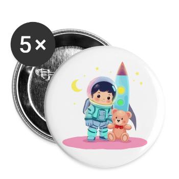 Astronaut with teddy bear - Buttons large 2.2''/56 mm (5-pack) - white - Front