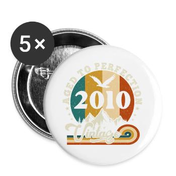Vintage Birthday in 2011 - anniversaire 2025. - Lot de 5 grands badges (56 mm) - blanc - Devant