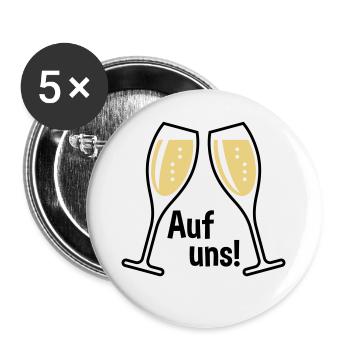 XAuf Uns! 2 Sektgläser (Sekt / Oval / Zu / 2C) - Buttons groß 56 mm (5er Pack) - Weiß - Vorne