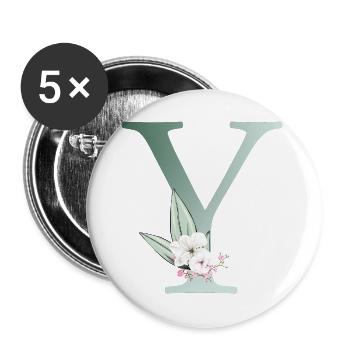 Y Monogram, Floral, Personalizable - Buttons large 2.2''/56 mm (5-pack) - white - Front