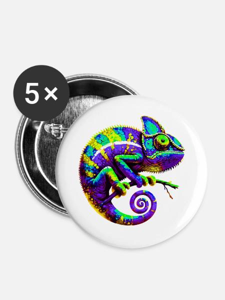 Chamäleon - Buttons groß 56 mm (5er Pack) - Weiß