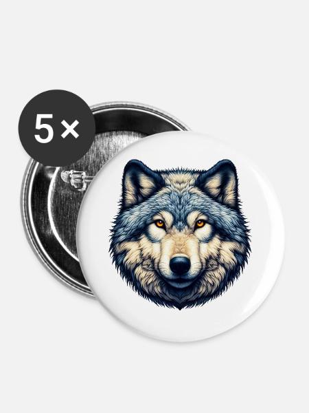 Wolf - Buttons groß 56 mm (5er Pack) - Weiß