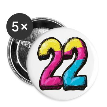22 Numéro Coloré - Lot de 5 grands badges (56 mm) - blanc - Devant
