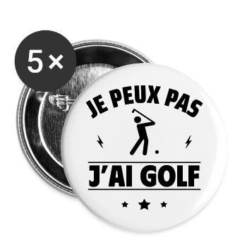J'peux pas j'ai golf, golfeur - Lot de 5 grands badges (56 mm) - blanc - Devant