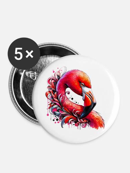 Flamingo - Buttons groß 56 mm (5er Pack) - Weiß