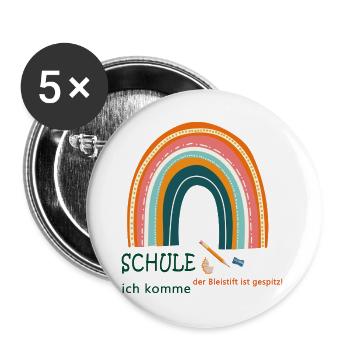Schule ich komme - Buttons groß 56 mm (5er Pack) - Weiß - Vorne