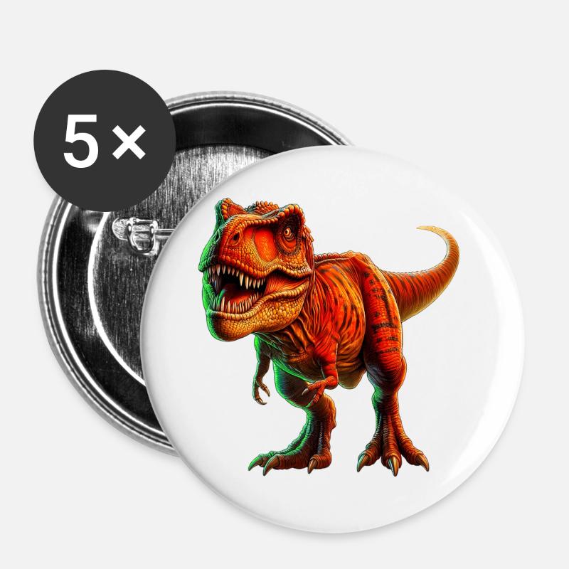 Dinosaurier - Buttons groß 56 mm (5er Pack) - Weiß