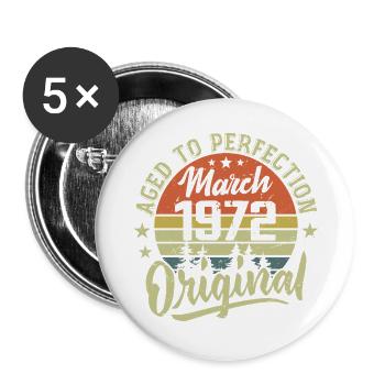 Rétro Mars 1972 Cadeau Mars 1972 Né en Mars 1972 - Lot de 5 grands badges (56 mm) - blanc - Devant