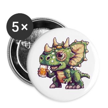 Dinosaur triceratops Pixel Beer - Buttons large 2.2''/56 mm (5-pack) - white - Front