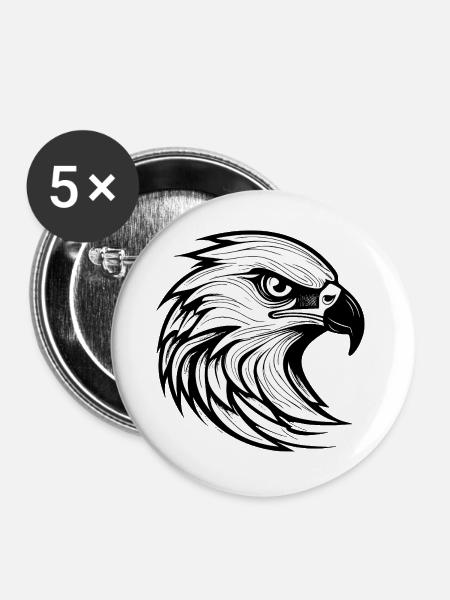 Detaillierte Adlerkopf-Illustration - Buttons groß 56 mm (5er Pack) - Weiß