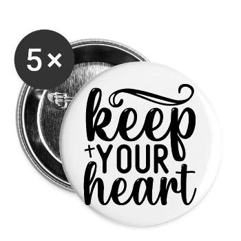 keep your heart - Buttons large 2.2''/56 mm (5-pack) - white - Front