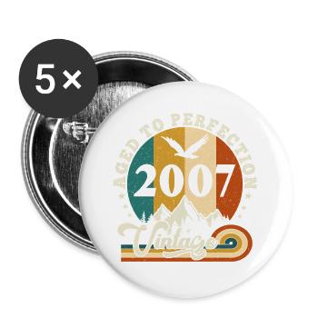 Jahrgang Geburtstag 2008 - Geburtstag 2025. - Buttons groß 56 mm (5er Pack) - Weiß - Vorne