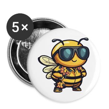 Biene Lustig Sommer - Buttons groß 56 mm (5er Pack) - Weiß - Vorne