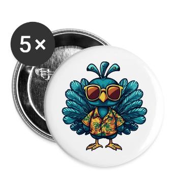 Peacock Bird Comic Funny Summer - Buttons large 2.2''/56 mm (5-pack) - white - Front