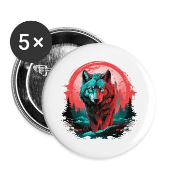 Wolf Night Moon Neon Wolf Head Forest Nature Mountains - Buttons large 2.2''/56 mm (5-pack) - white - Front
