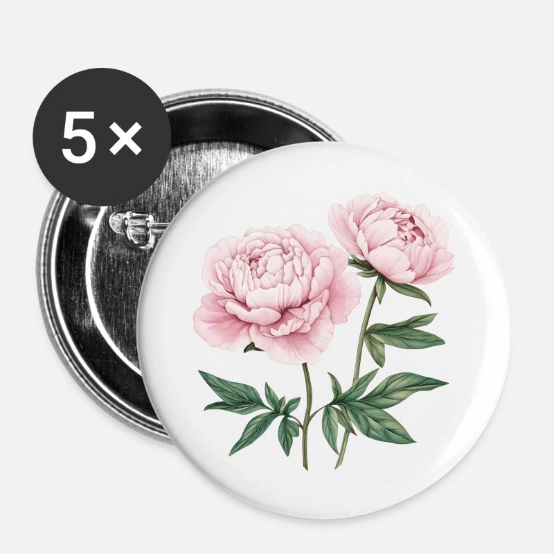 2 Pfingstrosen - Buttons groß 56 mm (5er Pack) - Weiß