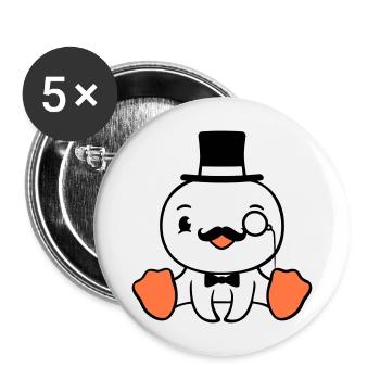 Sir Vogel Zylinder Hut Monokel Brille reicher Herr - Buttons groß 56 mm (5er Pack) - Weiß - Vorne