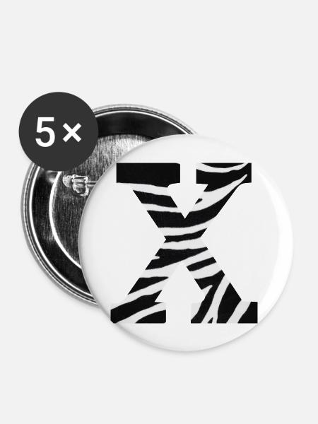 Buchstabe x Zebra - Buttons groß 56 mm (5er Pack) - Weiß