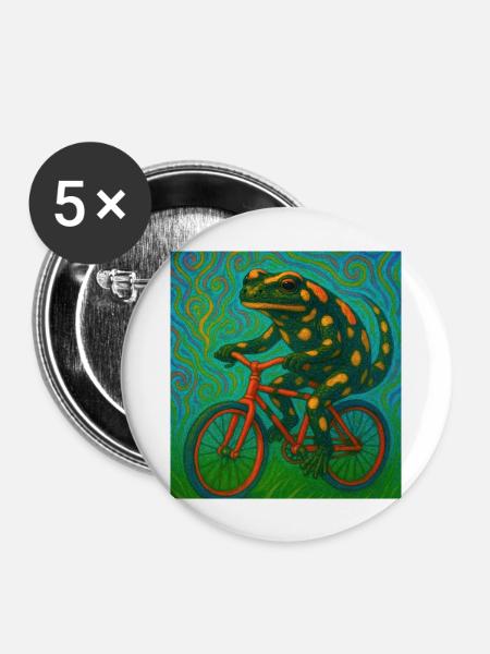 Feuersalamander fährt Fahrrad - Buttons groß 56 mm (5er Pack) - Weiß