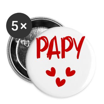 PAPY. PAPA. FÊTE DES PÈRES. BONNE FÊTE PAPA - Lot de 5 grands badges (56 mm) - blanc - Devant