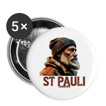 Old Man Captain Hamburg St Pauli Port Worker - Buttons large 2.2''/56 mm (5-pack) - white - Front
