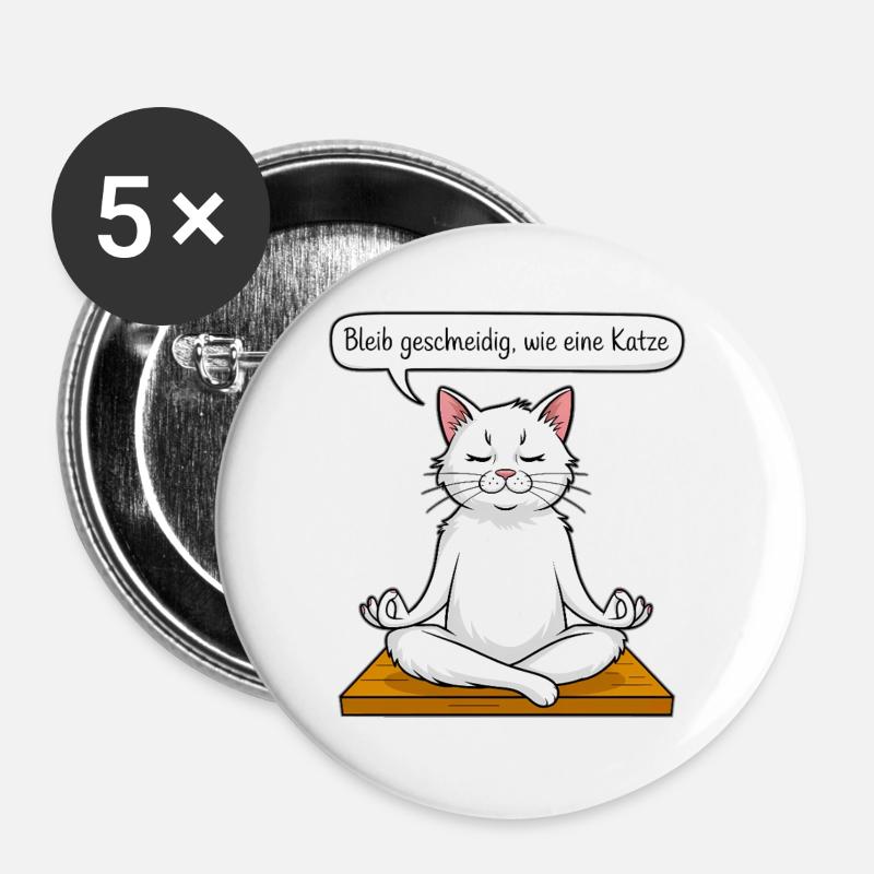 Cat Meditation - Buttons large 2.2''/56 mm (5-pack) - white