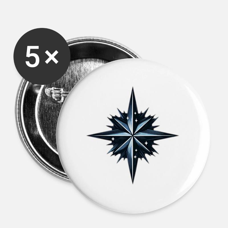 North Star Star in Teal Black and White - Buttons large 2.2''/56 mm (5-pack) - white
