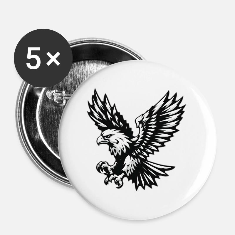 Eagle black white - Buttons large 2.2''/56 mm (5-pack) - white