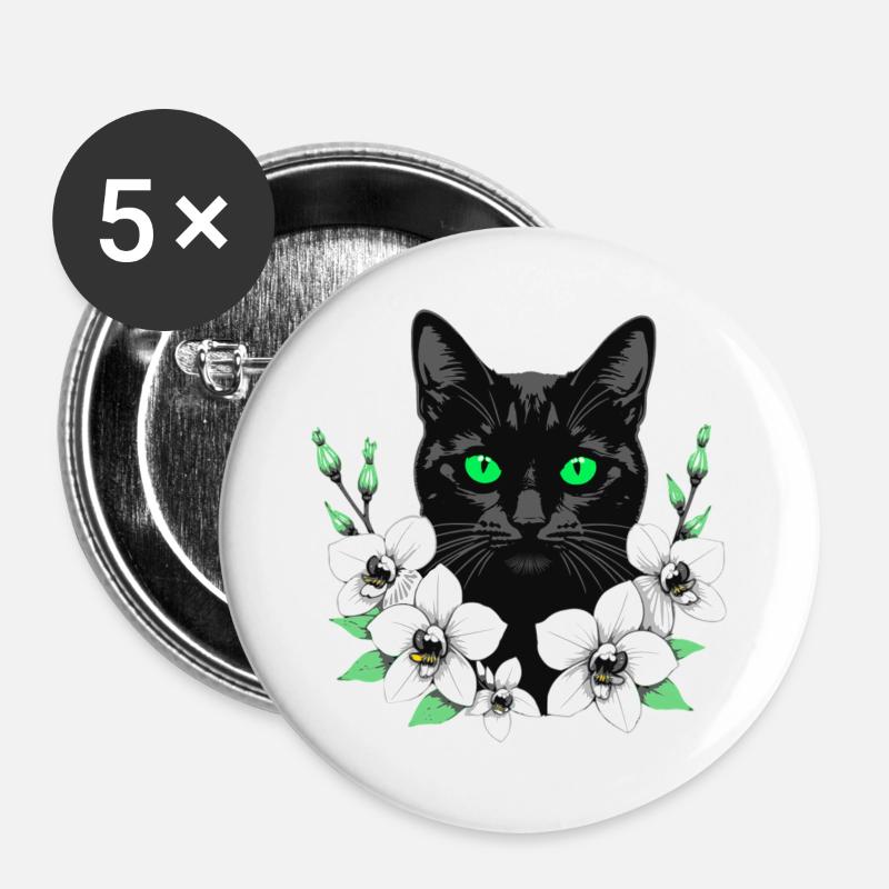 Flower Cat - Buttons large 2.2''/56 mm (5-pack) - white