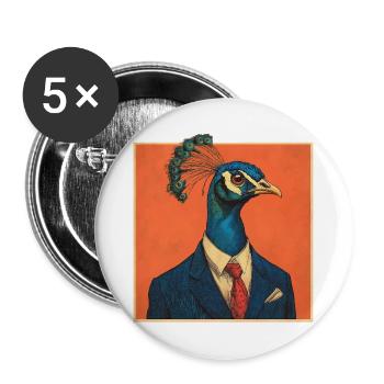 Eleganter Pfau im Anzug – Stilvolles Vogel-Design - Buttons groß 56 mm (5er Pack) - Weiß - Vorne