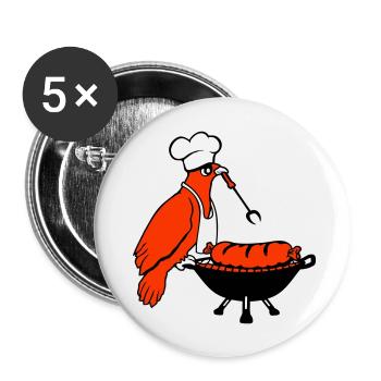 Oiseau griller des saucisses griller délicieusement manger des saucisses - Lot de 5 grands badges (56 mm) - blanc - Devant