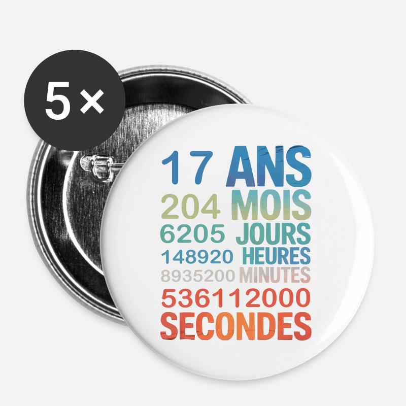 17 Ans – Le Temps en Secondes, Minutes - Buttons large 2.2''/56 mm (5-pack) - white