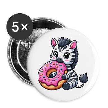 Mignon zèbre beignet dessin animé friandises amusantes - Lot de 5 grands badges (56 mm) - blanc - Devant