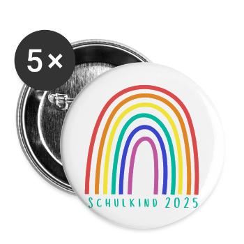 Schulkind 2025 gruen - Buttons groß 56 mm (5er Pack) - Weiß - Vorne