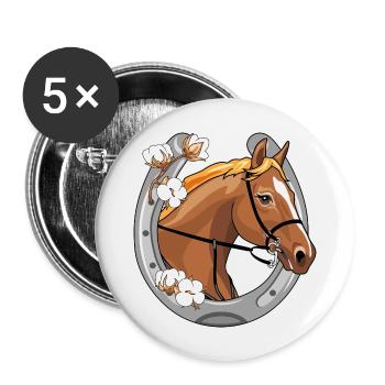 Tête de cheval avec une crinière rouge dans un cadre - Lot de 5 grands badges (56 mm) - blanc - Devant