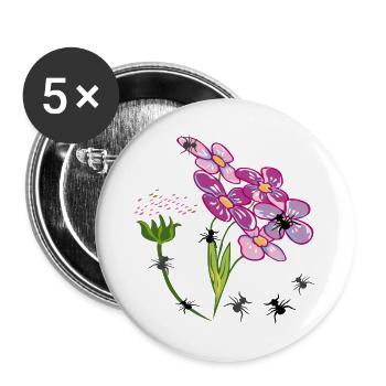 Blumen mit Ameisen Insekten - Buttons groß 56 mm (5er Pack) - Weiß - Vorne