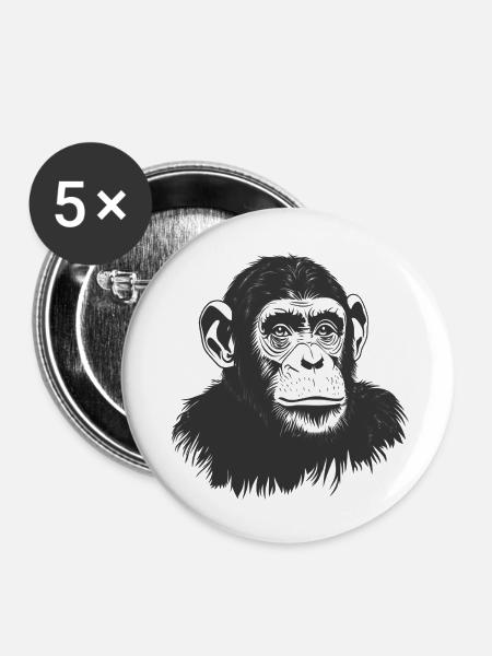 Schimpanse - Affe - Buttons groß 56 mm (5er Pack) - Weiß