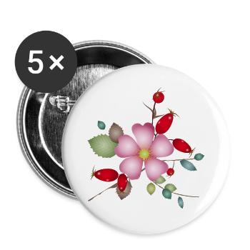Hagebutten und Heckenrosenblüte – Naturmotiv - Buttons groß 56 mm (5er Pack) - Weiß - Vorne