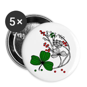 Wildblumen mit roten und grünen Beeren - Buttons groß 56 mm (5er Pack) - Weiß - Vorne