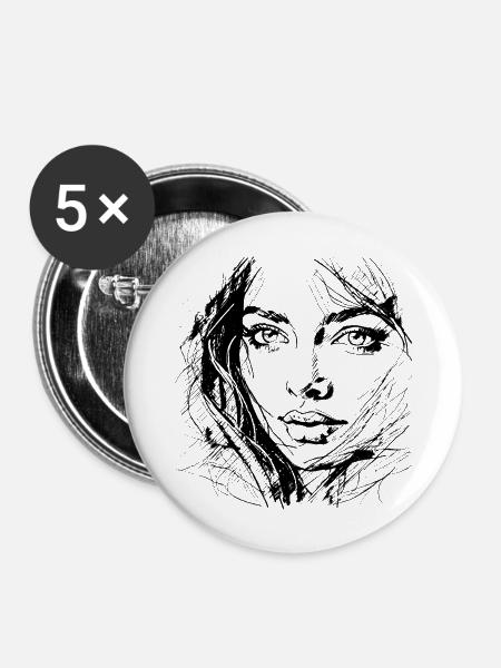 Frauengesicht - Buttons groß 56 mm (5er Pack) - Weiß