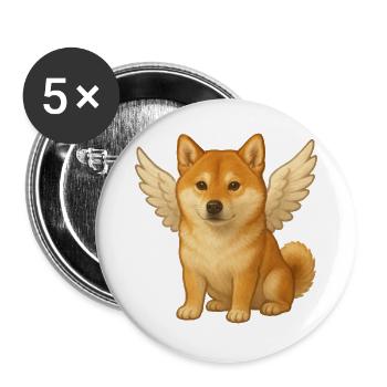 Süßer Shiba Inu Engel Cartoon Zufrieden Hunde - Buttons groß 56 mm (5er Pack) - Weiß - Vorne